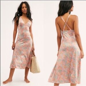 Intimately by Free People Nowhere to Be Slip Midi Dress inSunset Sz: M